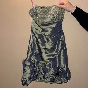 Strapless green iridescent mini dress